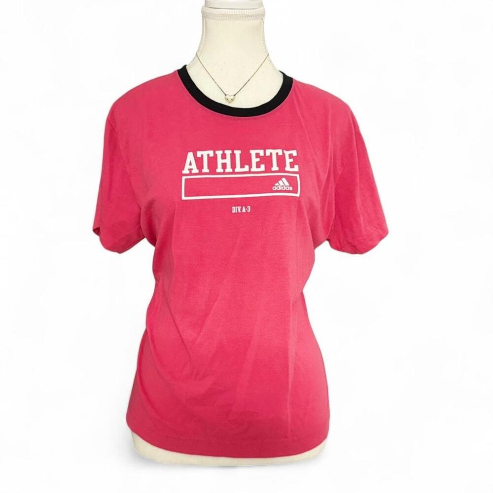 Adidas Vintage Streetwear Retro Athlete Pink T Shirt With Black Neck Trim Size L